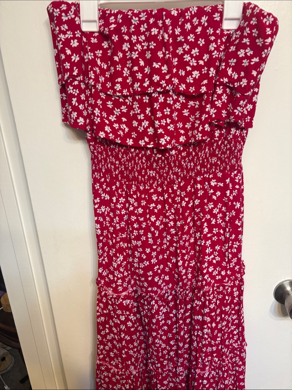MSK Red Strapless Floral Ruffle Sundress